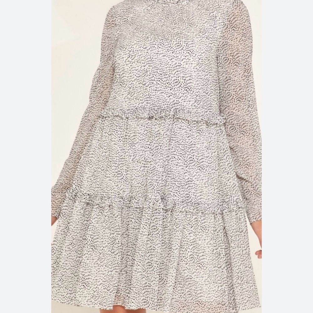 Ted Baker London Flocked Mini Dress Black &White Ruffle Tiered Size 1